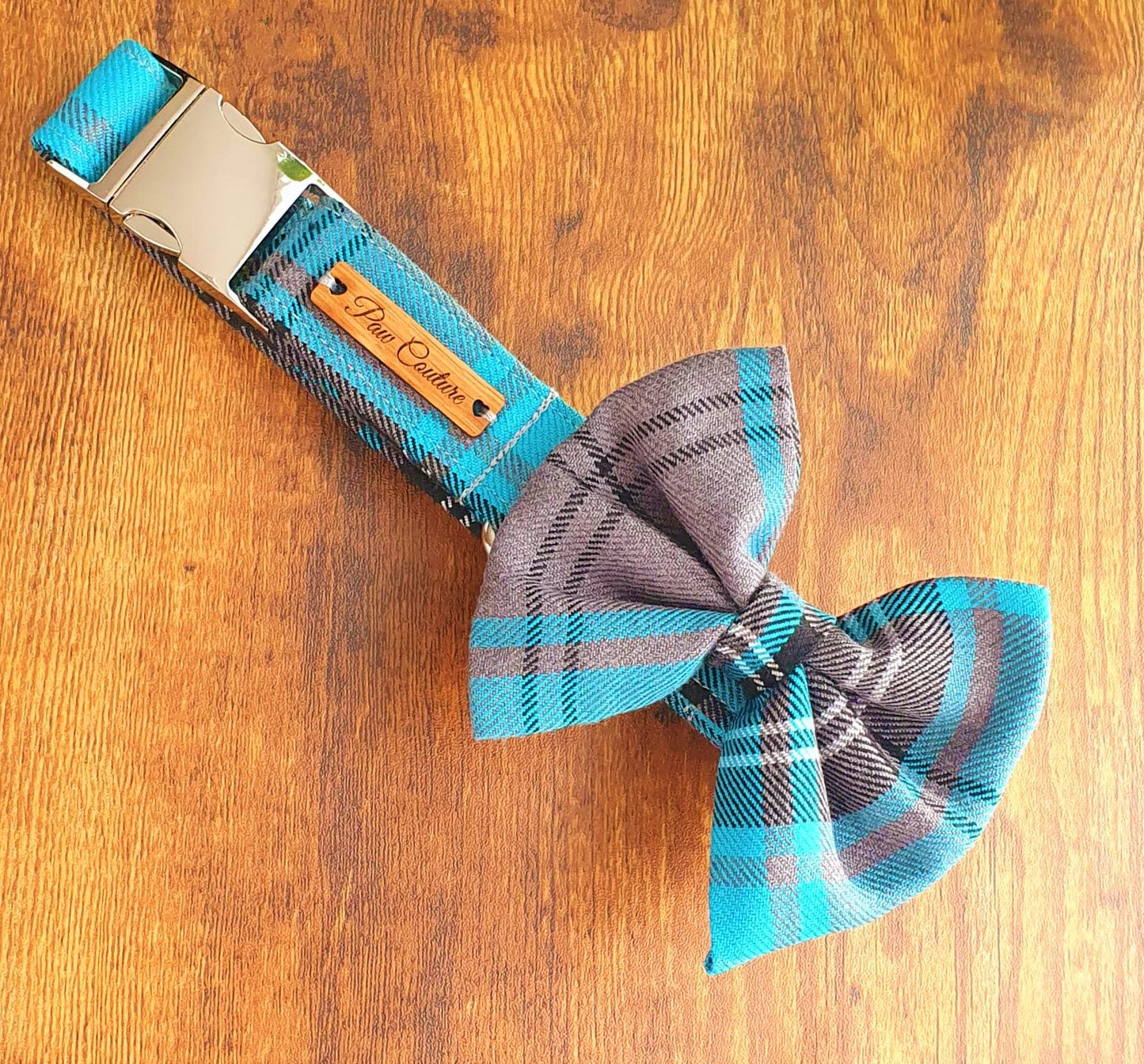 Blue Grey Tartan Dog Collar
